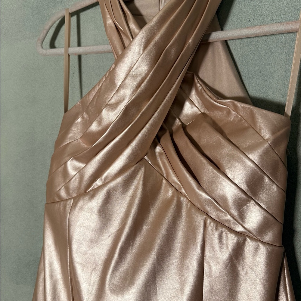 VENUS Metallic Rose Gold Cross-Front Mini Dress - Picture 4 of 6